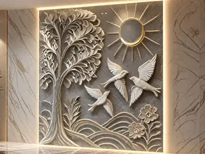 3D Wall Panel mural decor set relief stl 08  3D model