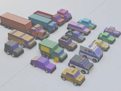 18 cars collection Low-poly 3D model
