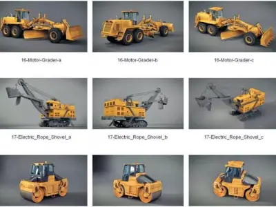 Heavy Construction Machinery Models  Detailed Cab Movable Parts 3D model