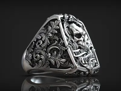 Victorian Gothic Skull Ring 3D Model Vita Brevis Ars Longa 3D print model