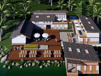 New Chinese style country hostel 3D model