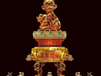 Chinese monkey with burner and yuanbao 3D model