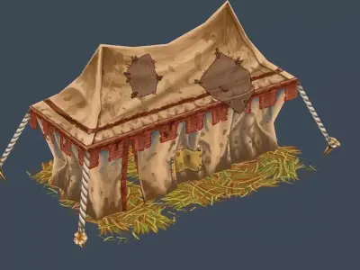 Cartoon Old Tent Awning Leather in Patches Low-poly 3D model
