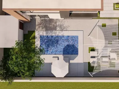 backyard pool design  of luxury house 3D model