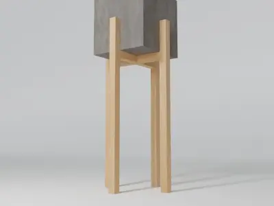 Plant pot with wooden legs 3D model