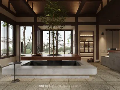 Elegant New Chinese Style Coffee Shop 3D Model and CAD Drawings 3D model