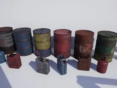 Drums and Jerrycans Low-poly 3D model