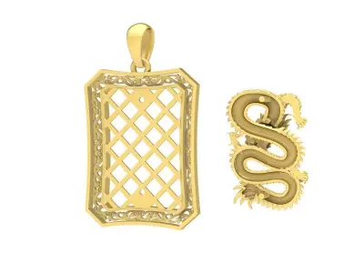 Luxury Dragon Rectangle Pendant 3D Model for Jewelry 3658 3D print model