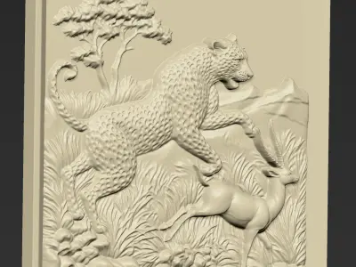 Leopard Hunting Antelope A44 3D print model