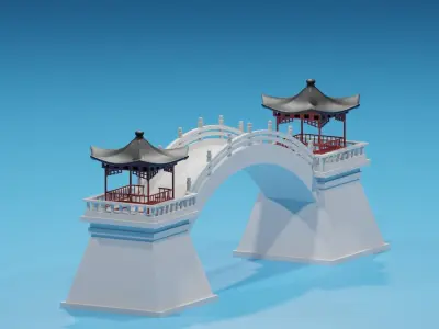 Cartoon Chinese Pavilion and Stone Bridge 2 3D model