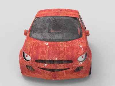 Old accident-damaged car Low-poly 3D model