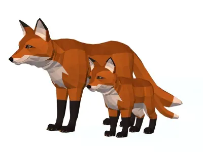 LowPoly Foxes pack Low-poly 3D model