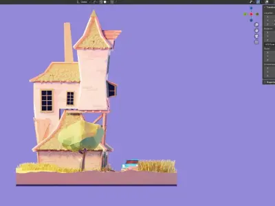 Isometric House with car  Low-poly 3D model