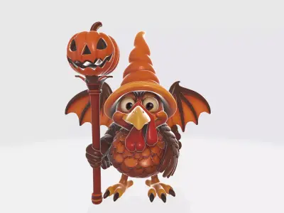Halloween Turkey Wizard with Pumpkin Staff  3D print model