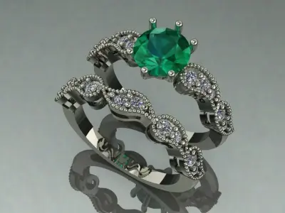 The Verdant Vow Couples Engagement Ring jewelry  - for Her 3D print model