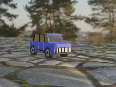 Low Poly Stylized Bleu Car 3D Model  Free low-poly 3D model
