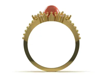 Gold Cabochon Opal Garnet Ring with Radial Diamond Halo jr00271 3D print model