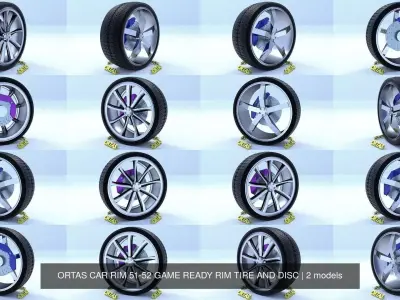 ORTAS CAR RIM 51-52 GAME READY RIM TIRE AND DISC 3D Model Pack
