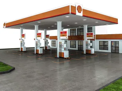 3D Gas Station Low-poly 3D model