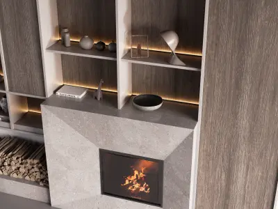 Fireplace with Shelves and Decor 3D model