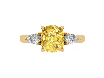 Cushion 3 Stone Bridal Ring 3D print model