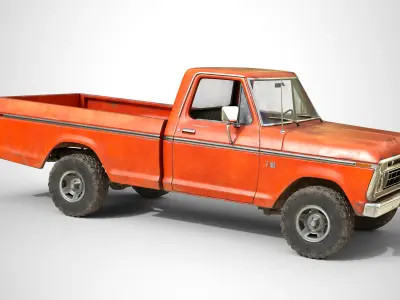 Ford Classic F100 pickup 1976 Old Orange Low-poly 3D model