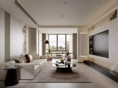 Modern luxury living room and dining room interior 3D model