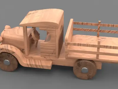 Wood toy truck Low-poly 3D model