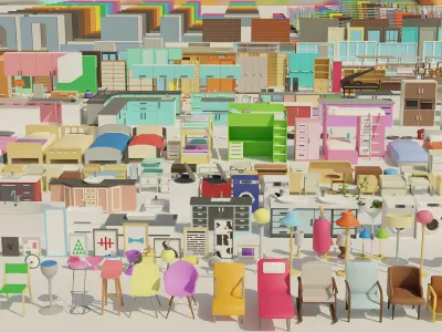 INTERIOR MEGA PACK - LOW POLY  - 1488 Assets Low-poly 3D model