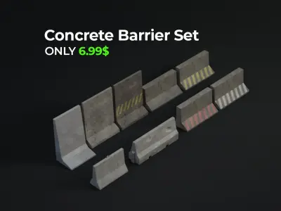 Concrete Barrier Set  Low-poly 3D model