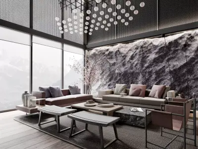 Mid Century interior scene 3D model