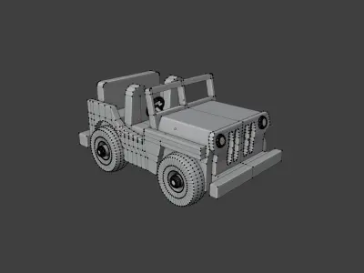 A Toy car SUV made of wood Low-poly 3D model