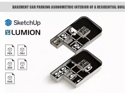 Basement Car parking axonometric interior of a building 3D model