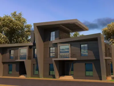 0057 - Modern Twin House - 3Ds Files - 2Ds Plans 3D model