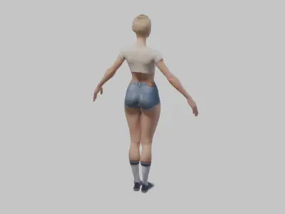 Female character young tall Woman with short Low-poly 3D model