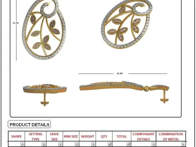 Women Earrings 3dm STL OBJ FBX Render Details 3D print model 6