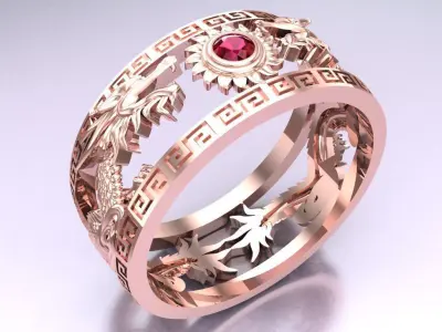 Double Dragon Ring - Mens Ring - N708B - Size 18 dot 5 mm 3D print model