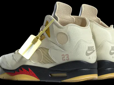 Off White Nike Jordan 5 White Low-poly 3D model