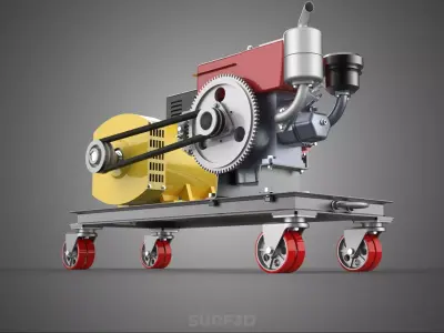 WHEELED ENGINE DIESEL POWER GENERATOR SET GENSET DYNAMO MOTOR AC 3D model