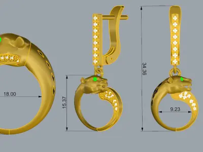 Jewelry Panthere Set ring earring 3D print model