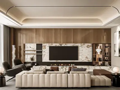 Living Room Dining Room Kitchen Modern Luxury Scene Interior 3D model