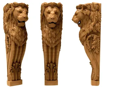 Column 3D model wood carving of lion 3D model