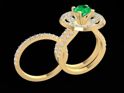 Elegant Emerald Diamond Halo Ring for Women  958 3D print model