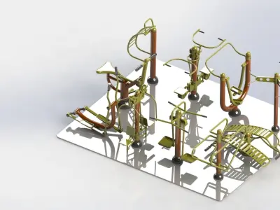 A variety of community fitness equipment model diagram 3D model