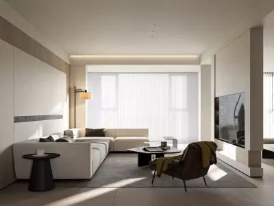 Modern living room dining room interior scenes  3D model 19