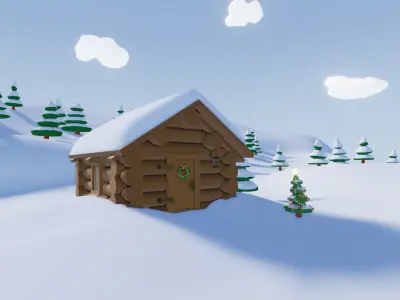 christmas winter house low poly Free low-poly 3D model