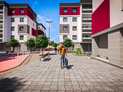 Modern Apartment Complex and Environment Full Exterior 3D Model 3D model