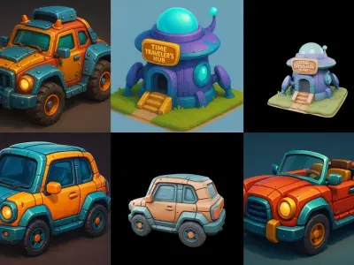 Stylized Car Advanced model bundle 7 pack 100 glb 3D model