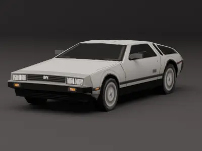 Delorean DMC 12 PS1 style Low-poly 3D model
