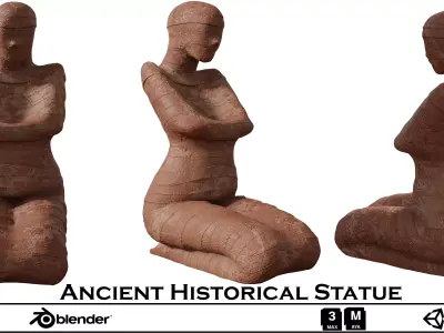  Seated Mummy Clay Statue Low-poly 3D model